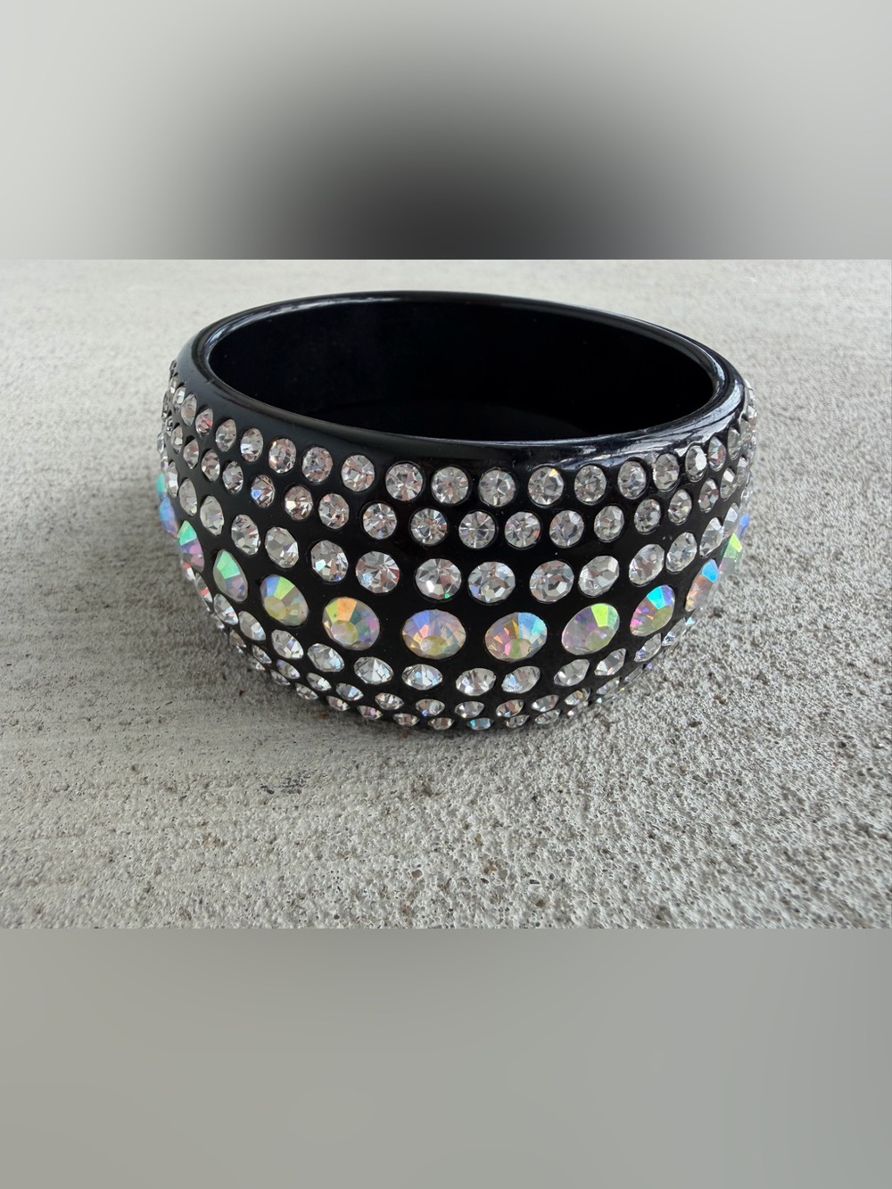 Vintage Wide Black Rhinestone Bangle Bracelet Statement Jewelry